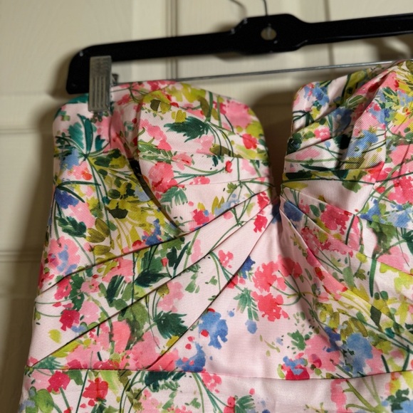 ML Monique Lhuillier Lily Sweetheart Faille Midi-Dress Pink Floral (Size 10) - Picture 10 of 14